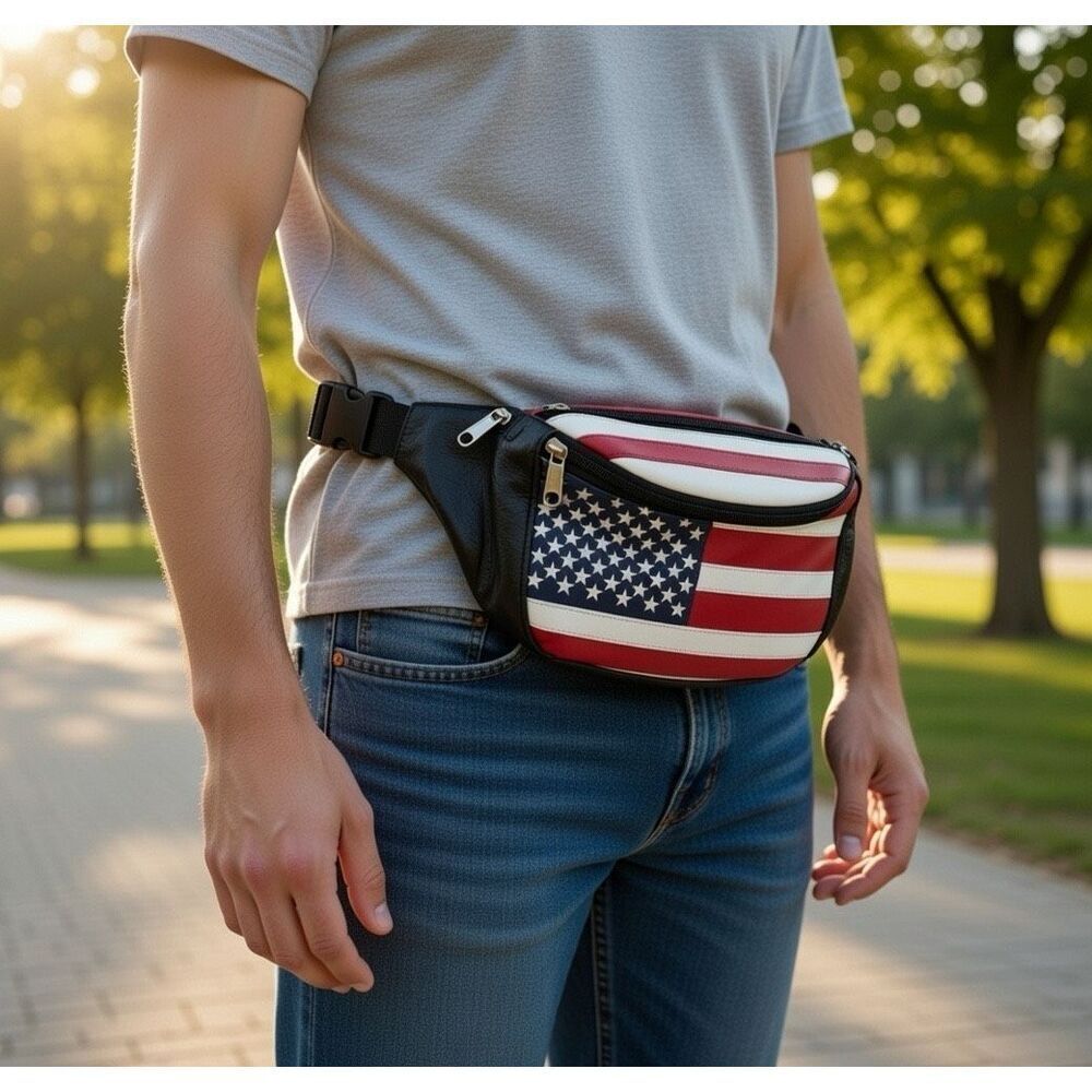 *Leather American Flag Crossbody Bag Fanny Pack Satch USA